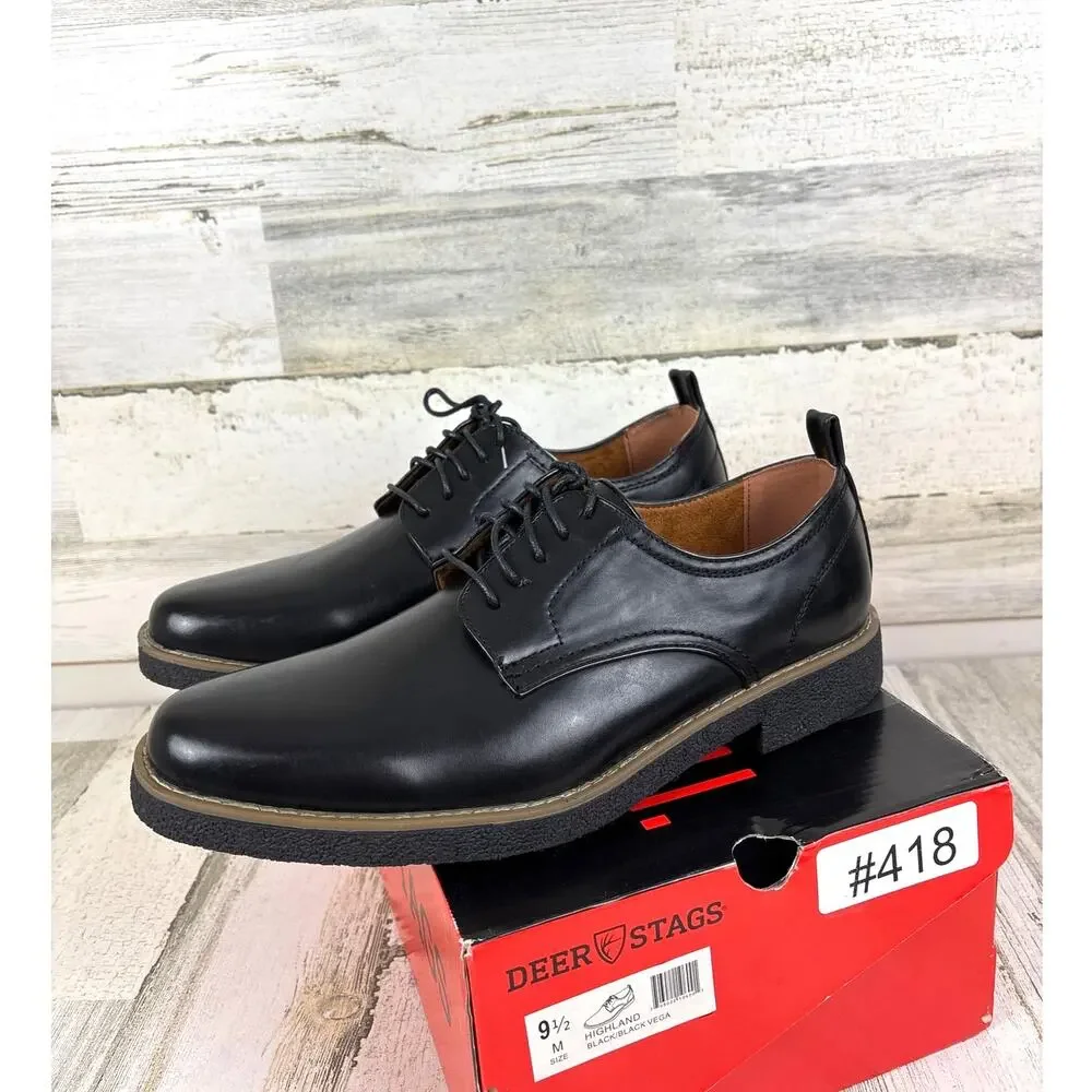 Deer Stags Mens 9.5 Highland Black Vegan Leather Casual Oxford Dress Shoe NEW